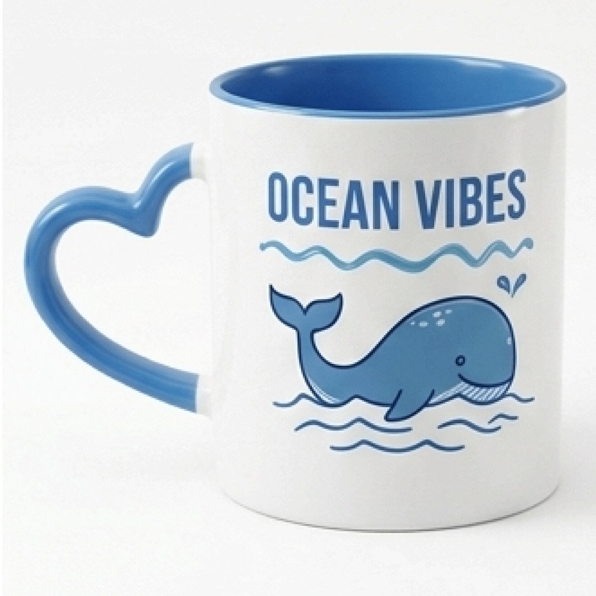 Personalized blue heart handle mug with ocean vibes whale design