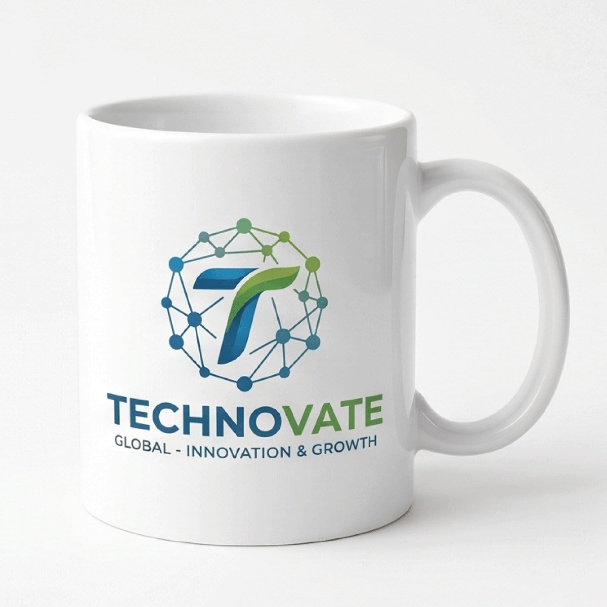 Custom white mug with company logo printing for corporate branding and promotions