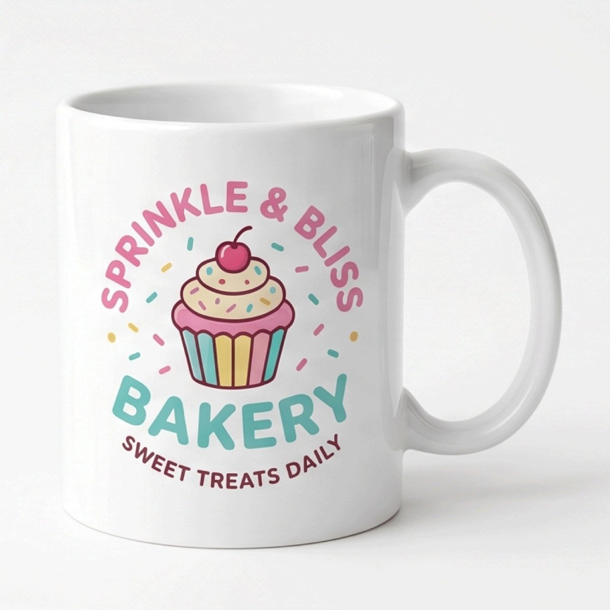 Personalized white mug with bakery cupcake design for gifting and sweet lovers