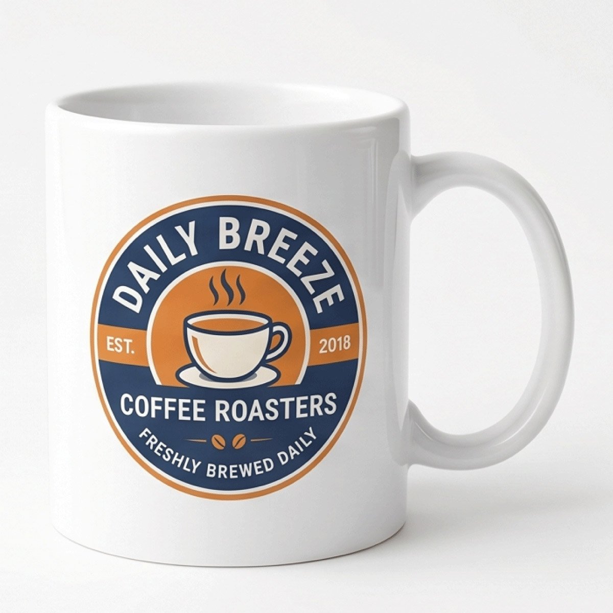 Custom white coffee mug with coffee roasters logo for cafes and branding